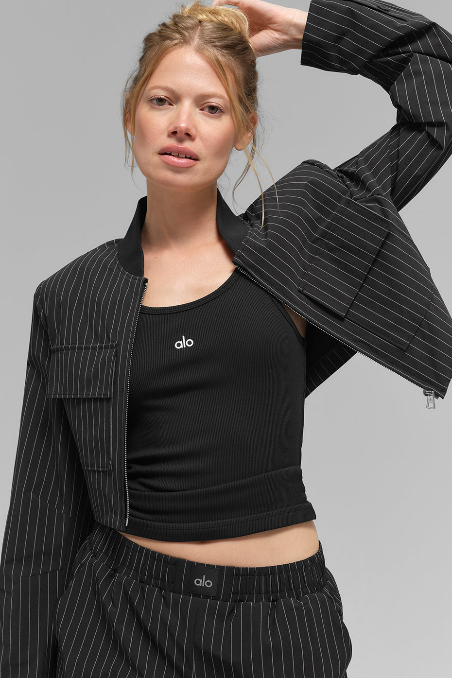 Pinstriped short jacket with full zip "OUT OF STOCK"