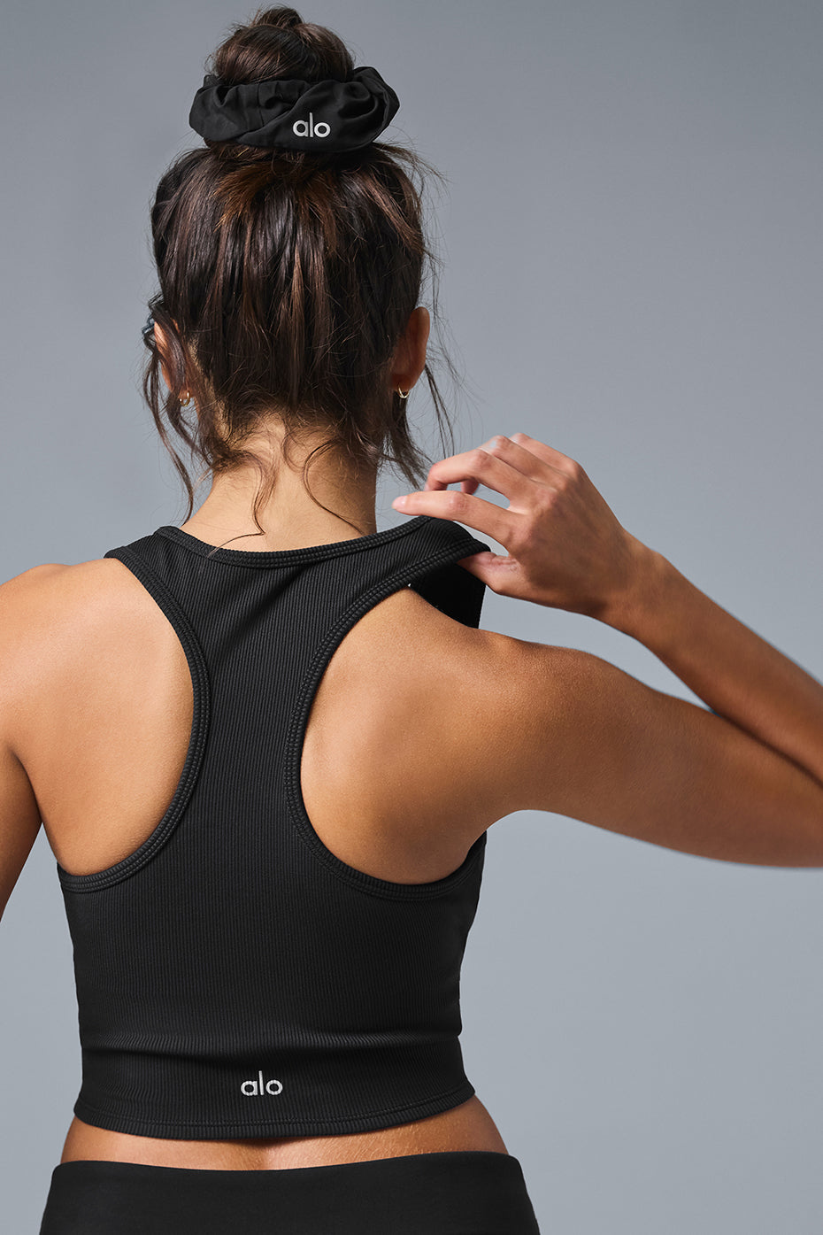 Goddess Cropped Ribbed Racerback Tank - Black