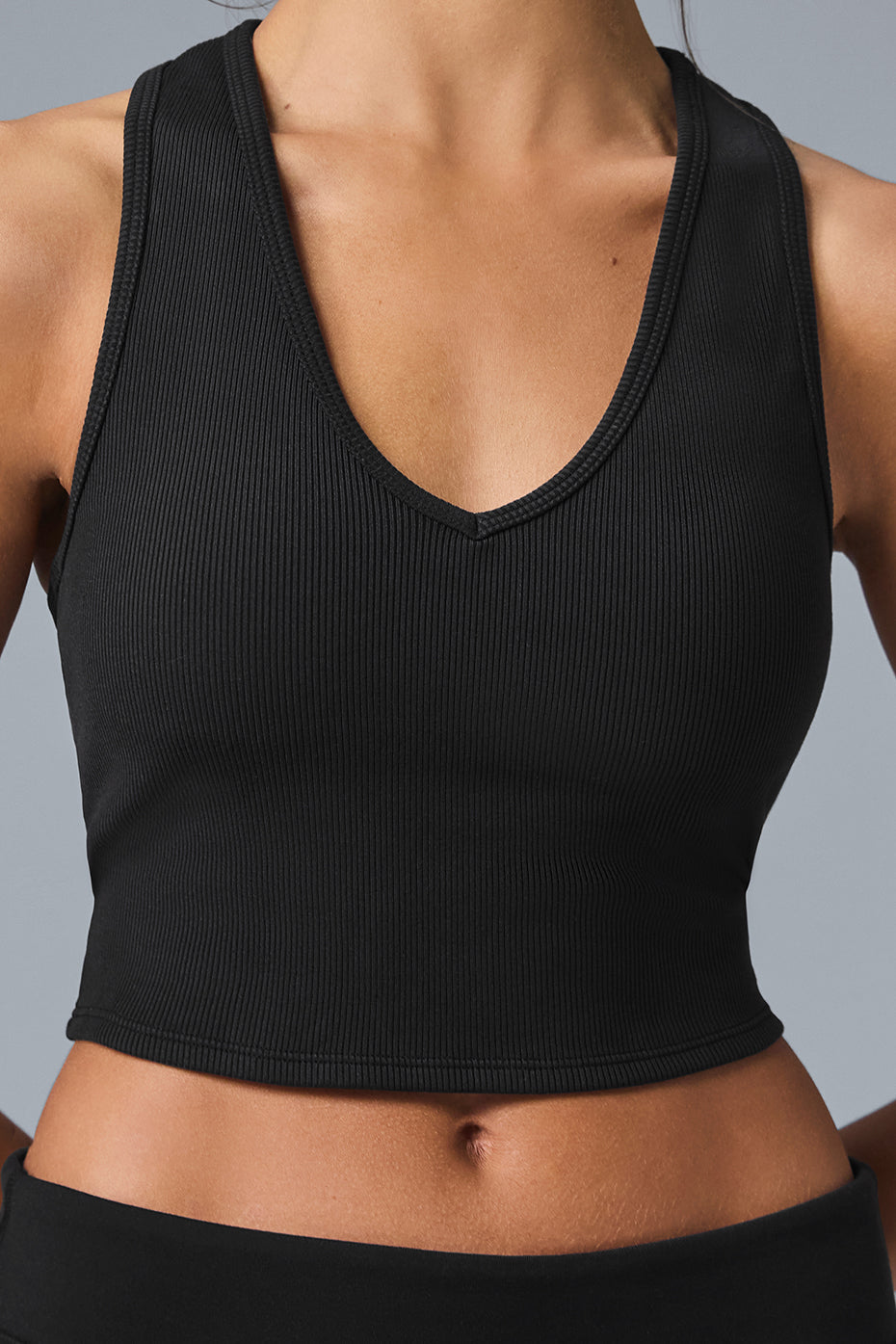 Goddess Cropped Ribbed Racerback Tank - Black